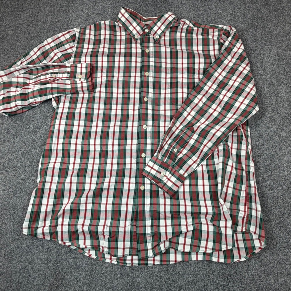 Saddlebred Mens XL Plaid Button Down Shirt Wrinkle Free Stretch Red Green White - Picture 2 of 7
